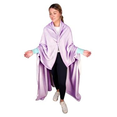 Imagem de Cobertor vestível da Throbe, cobertor pendente de patente se converte em um roupão de mãos livres, super macio e quente (ameixa)