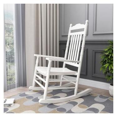 Imagem de Cadeira de balanço de madeira maciça, cadeira reclinável para casa com braços largos, cadeiras de salão, varanda, cadeira de balanço para móveis internos e externos(White)