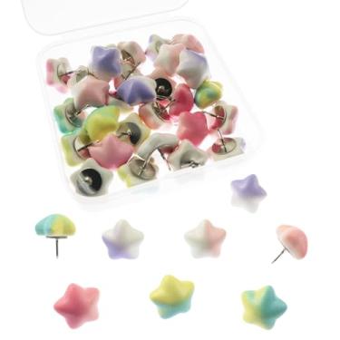 Imagem de yyangz 30 pinos de pentagrama decoração de parede pinos coloridos placa de cortiça pinos de parede plásticos para desenhos decorativos pôsteres fotos exibição instruções mensagens lembretes quadros de