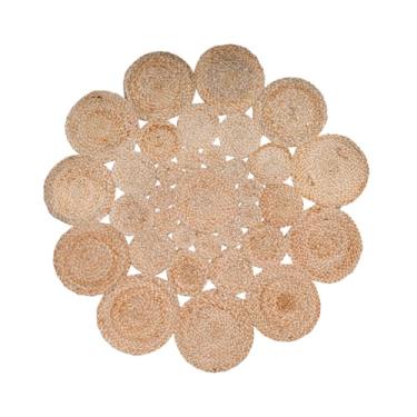 Imagem de Tepo Tapete redondo de juta de 0,9 m, lindas tranças grandes para um visual elegante, tapete 100% natural rústico tecido à mão, tapete redondo de juta