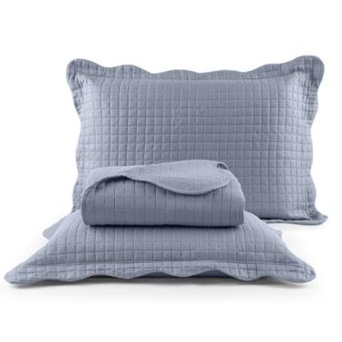 Imagem de Cobre Leito Colcha Queen 3 peças Dupla Face Micro Percal 150 Fios Matelado Pastilhas (Cinza)