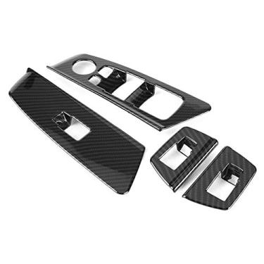 Imagem de Janela do Carro Tampa do Botão de Elevação da Janela Tampa da Moldura - 4pcs para 5 Série G30, Melhore a Aparência Interior (Estilo de fibra de carbono)