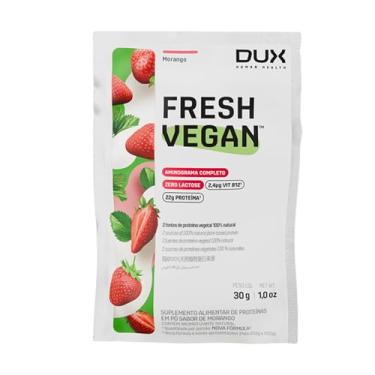 Imagem de DUX HUMAN HEALTH - FreshVegan - Proteína Vegana de Ervilha e Arroz, 20g de Proteínas por Porção - Suplementos Naturais, Suplementação Treino Academia, Ganho Muscular Hipertrofia - Morango - Sachê 31g