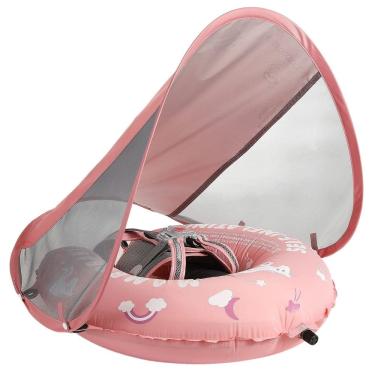 Imagem de Bóia de natação para bebês HECCEI Mambobaby autoinflável com dossel rosa