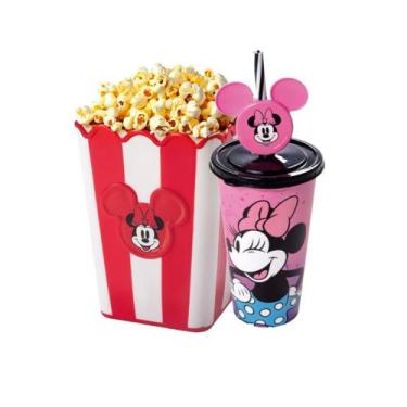 Imagem de Kit Pipoca Minnie Balde Para Pipoca e Copo Para Refrigerante Suco Água