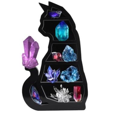 Imagem de Prateleira de lua de madeira para exibição de cristais, prateleira de lua de madeira rústica para cristais, prateleira de madeira para itens decorativos, tela grande de cristal montada na parede de