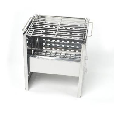 Imagem de HAWOK Fogão dobrável de aço inoxidável para uso externo com bolsa de transporte e grade de aço inoxidável, 21 cm C x 19 cm L x 24 cm A, churrasqueira portátil de aço inoxidável para queima de madeira