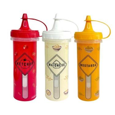 Imagem de Kit 3 Bisnaga Molho Ketchup Maionese Mostarda Decorada 350ml - PLASUTI