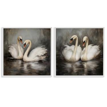 Imagem de Stupell Industries Conjunto de arte de parede giclée emoldurado com 2 peças de cisnes gêmeos com reflexos por Novae, 43 x 43 cm