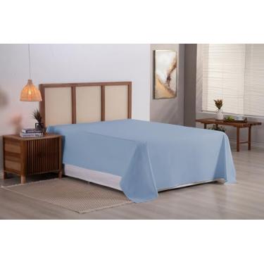 Imagem de Lençol de Cima Avulso Superior em Algodão Percal 180 Fios (Azul, Casal Padrão)