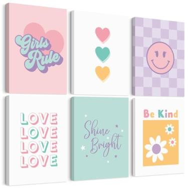 Imagem de Lwoztra Arte de parede para quarto de meninas, pôster em tela infantil, decoração de parede rosa, impressões coloridas para bebês e meninas, arte de regra, amor, sorriso, pintura para quarto, sala de