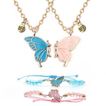 Imagem de Ximerinf Colares e pulseiras de borboleta da amizade BFF combinando joias para 2 melhores amigos, Large, Metal, Sem Pedra Preciosa