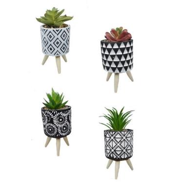 Imagem de 4 Suculentas Artificiais Vasinhos Com Pé Vaso De Cimento - Coisaria