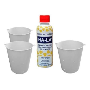 Imagem de Kit Coalho Ha-la 200ml P/ Queijo C/ 3 Forma Opusplast 500g - COMBO