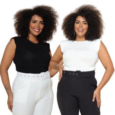 Imagem de Kit T-shirt Regata muscle tee ombreira feminina - IVSTORE, Preto e off