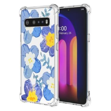 Imagem de RRXSYXL Capa para LG V60 ThinQ, capa para LG G9 com estampa floral transparente, capa macia à prova de choque para LG V60 ThinQ, LG G9, azul floral