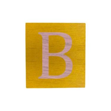 Imagem de Cubo Amarelo Letra Rosa Bebê Festa Chá de Bebê Decoração 8x8x8 Cm Mdf 