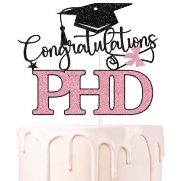 Imagem de Topo de bolo preto e rosa com glitter parabéns, PHD Class of 2025/Phinally Done, 2025 PHD Doctor Graduation Party Decorações Suprimentos