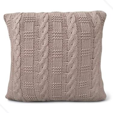 Imagem de Capa Almofada Decorativa em Tricô 45x45cm com Padrão Trançado Lã Macia d45 (Rosa Ballet)