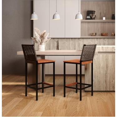 Imagem de Banqueta Alta Elite em Madeira Peroba e Corda Náutica Marrom - Design Premium e Durabilidade