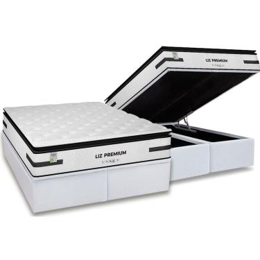 Imagem de Cama Box Baú King: Colchão Molas Bonnel Plumatex Ensacadas Liz Premium D33 + Base crc Courano White (193x203)