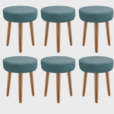 Imagem de Kit 06 Banqueta Alta Julia Industrial 55cm Pé Palito Caramelo Suede Azul Turquesa - Ahz Móveis