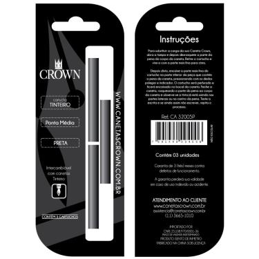 Imagem de Carga Para Caneta Crown Tinteiro Com 3 Refil CA32005 - Cor Preto