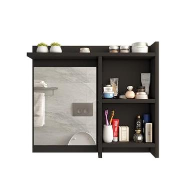 Imagem de Espelheira de Banheiro Organizador Armarinho com Prateleiras Nicho(PRETO)