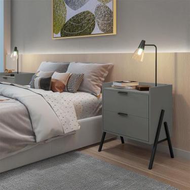 Imagem de Mesa de Cabeceira Retrô com 2 Gavetas Asher 63cm - Cinza - MOVELARIA S
