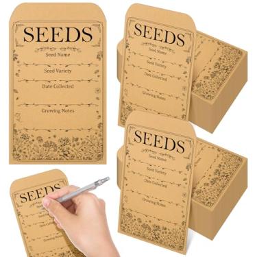 Imagem de LOTMER 200 envelopes para economia de sementes, pacotes de 8 x 12 cm, envelopes de vedação Kraft para armazenamento de sementes de frutas, vegetais e flores (tema de flores e grama)