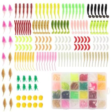 Imagem de OriGlam 190 peças de iscas de pesca Topwater Iscas artificiais mistas, caixa de equipamento, iscas de plástico macio, incluindo minhoca, camarão, milho, centopéia para robalo, truta Walleye Crappie