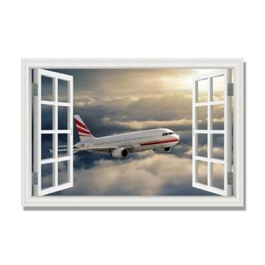 Imagem de Arte de parede em tela de janela aberta, impressão natural em tela, "Avião no céu 5.1 cm, decoração de parede de paisagem de janela, decoração de casa moderna. 30 x 45 cm-11,8 x 17,7 pol. sem moldura