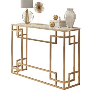 Imagem de CUTPOIY Console, mesa retangular em latão, mesa de entrada, tampo de mesa de mármore, base estável, mesa para sala de estar, corredor (100 x 30 x 80 cm)