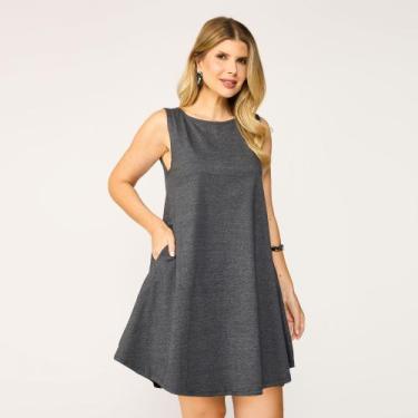 Imagem de Vestido feminino com bolso em algodão - tribo livre, Cinza escuro, GG