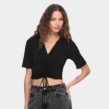 Imagem de Blusa Cropped Morena Rosa Decote V Amarração Feminina-Feminino