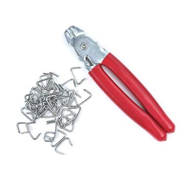 Imagem de Conjunto de alicates de anel de porco reto e 200 peças de anéis de porco galvanizados – Kit de instalação de estofamento para elástico/cordões de choque/gaiolas de animais de
