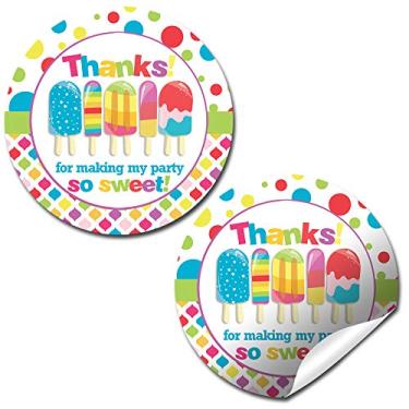 Imagem de Etiquetas adesivas Summertime Popsicle Party Thank You, 40 adesivos de círculo de festa de 5 cm da AmandaCreation, ótimos para lembrancinhas de festa, selos de envelope e sacolas de brindes