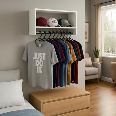 Imagem de Cabideiro Arara de Parede com Nicho de Mdf Organizadores de Roupas Closet Tubo Metálico Multiuso Cabide Resistente Decorativo 60cm