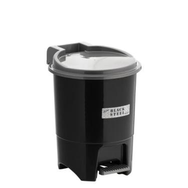 Imagem de Lixeira Com Pedal Redonda De Plástico Preta - Reforçada 6,5L - Plasmon