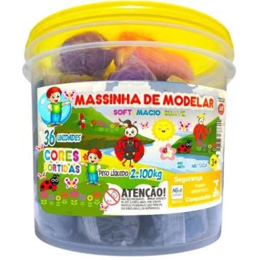 Imagem de Kit Massinha de Modelar Balde 2,1 KG 36 Unidades Colorida Macia 12 Cor