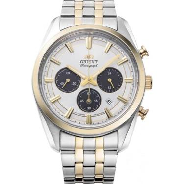 Imagem de Orient Stretto Relógio masculino com cronógrafo solar, mostrador branco, pulseira de aço, RA-TX0302S10B, Branco, Clássico