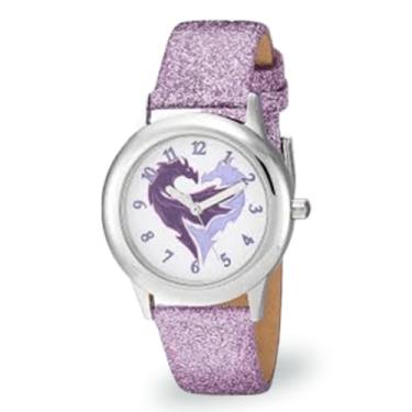 Imagem de DISNEY Girls Descendants Relógio analógico de quartzo de aço inoxidável com pulseira sintética de couro, roxo, 16 (modelo: WDS000368)