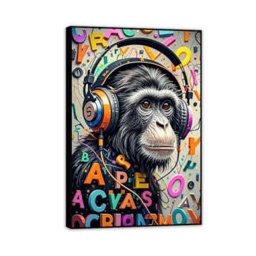 Imagem de Macaco gorila animal pintura inspiradora imagens pôsteres impressões arte macaco pop rua grafite banksy arte de parede para sala de estar escritório decoração de parede 90 x 60 cm (36 x 24 polegadas