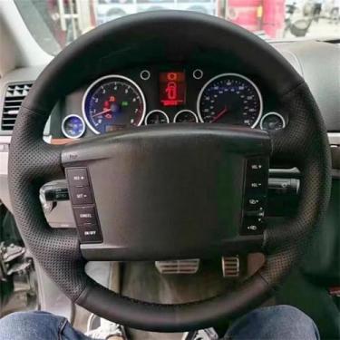 Imagem de LYBQFZ DIY Auto Interior Acessórios Capa de Volante de Carro para Volkswagen VW Touareg Phaeton 2002 2003 2004 2005-2010