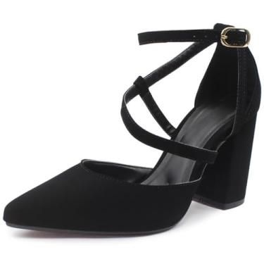 Imagem de Sapato Scarpin Re&Ton Salto Grosso Tiras Confortável Sc14 (Preto, BR, Adulto, Numérico, 36)