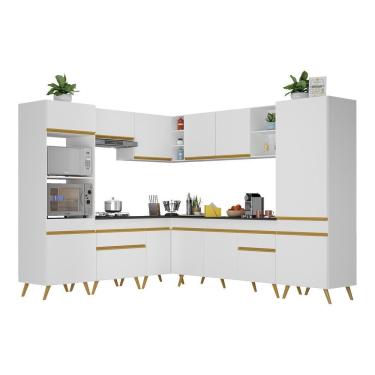 Imagem de Armário De Cozinha Completa De Canto Veneza Multimóveis V2046 Branco/dourado Branco/dourado