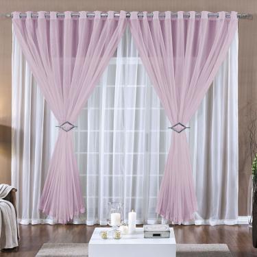 Imagem de Cortina Paula 2,00M X 1,70M Rosa Tecido Voal Leve Clean Para Sala Ou Quarto