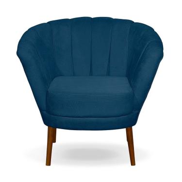 Imagem de Poltrona Cadeira Pétala Flor Decorativa Suede Azul Marinho