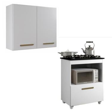 Imagem de Conjunto Armário Aéreo 2 Portas E Balcão Para Cooktop 4 Bocas 1 Porta Basculante Branco