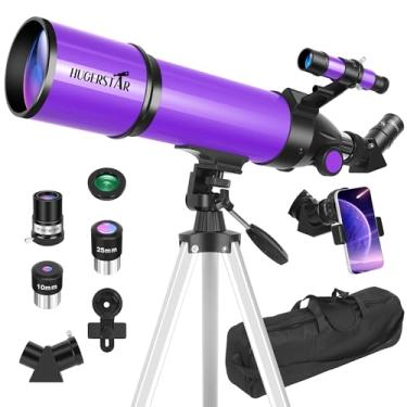 Imagem de HUGERSTAR Telescope, Telescope for Adults & Kids & Astronomy Beginners, 80mm Aperture 600mm Portable Refractor Telescopes Fully Multi-Coated Optics with AZ Mount Tripod, Phone Adapter and Moon Filter